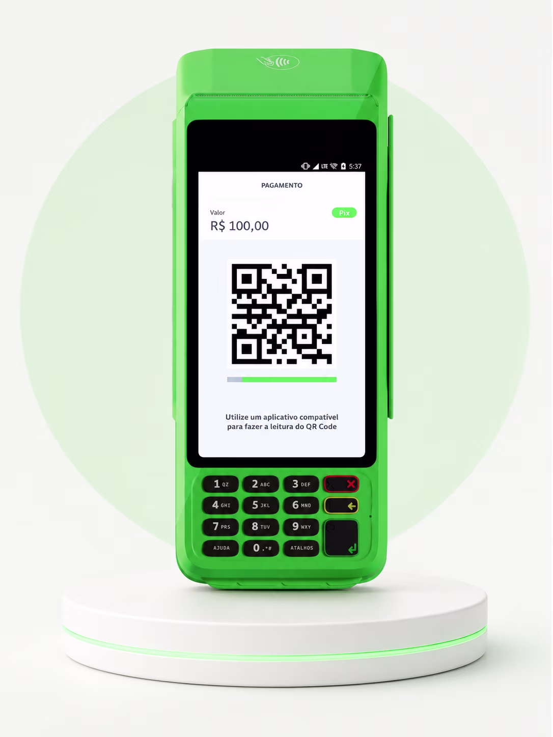 Maquininha T3 Smart exibindo QR Code de pagamento Pix